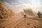 desert sandstorm, with dust and debris swirling in the air