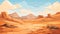 Desert sandy and rocky landscape, sunny day. Desert dunes vector background.