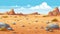 Desert sandy and rocky landscape, sunny day. Desert dunes vector background.