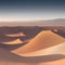 A desert scene with long, detailed sand dunes. in a calm atmosphere, generative ai