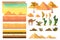 Desert seamless background elements, cartoon illustration for mobile app, web, game with cactuses.