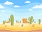 Desert seamless background. Wild west game outdoor western canyon landscape with stones rock sand cactuses vector