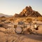 Desert Serenade: Drum Kit Amidst the Vast Desert Landscape