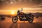 Desert Serenity: Motorbike Silhouetted by a Mesmerizing Sunset