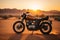 Desert Serenity: Motorbike Silhouetted by a Mesmerizing Sunset