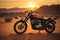 Desert Serenity: Motorbike Silhouetted by a Mesmerizing Sunset