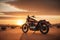 Desert Serenity: Motorbike Silhouetted by a Mesmerizing Sunset