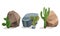 Desert Stones or Boulders with Cactus Vector Set