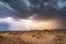 desert storm with lightning and thunder, illuminating the distant storm clouds