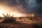 desert storm with rolling clouds and lightning flashes