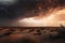 desert storm with rolling clouds and lightning strikes