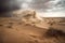 desert storm with sand and dust whipping across desolate landscape