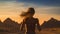 Desert Sunrise Run: Young Female Jogger in Morning Glow
