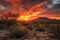 desert sunrise, with the sun breaking through the clouds in a glorious display of color