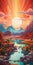 Desert Sunrise: A Vibrant Landscape Painting Inspired By Tristan Eaton And Tim Hildebrandt