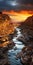 Desert Sunset: A Captivating Stream In The American Canyon Field