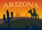 Desert sunset silhouette landscape. Arizona or Mexico western cartoon