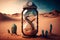 Desert Surrealism: A Small Lizard in a Glass Jar with a Clock, AI Generative