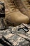 Desert tactical boots and military tag chains