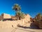 Desert town of Mhamid, Morocco village with nature sand dunes and old muslim mosque in north Africa, old narrow streets,