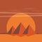 Desert View Egypt Pyramids Sunset Flat Vector Illustration