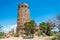 Desert View viewpoint and ancient navajo wath tower. Famous landmark of Grand Canyon national park, Arizona, USA. Summer tourism i