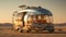 Desert Wanderlust: Futuristic Silver Camping Bus Embarks on an Odyssey