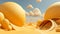 A desert with yellow balls and clouds