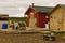 Deserted buildings at a festival site