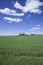 Deserted cabin and green field