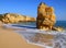 Deserted golden sandy beach, Algarve, Portugal.