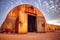 deserted missile silo with its rusty door ajar