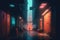 deserted neon alleyway with droning cyberpunk traffic digital art poster AI generation