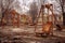 deserted playground with rusty swings