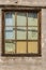 Deserted Post Office building window at Kelso Depot Mojave Preserve