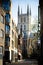 Deserted quiet street with church in background in Central Londo