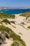 Deserted sandy beach leading to a clear, blue ocean Psili Ammos, Crete, Greece