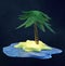 Deserted Sandy Island with a Palm Tree