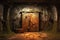 deserted underground bunker with rusty door