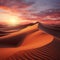 Deserts canvas aglow, sun dips beneath the dunes, a serene sandy sunset