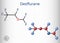 Desflurane molecule. It is organofluorine compound, inhalation anaesthetic. Structural chemical formula and molecule model. Sheet