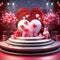 design a 3d render of a valentines day product display featuring love themed merchandise on the sta