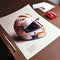 Design, author's project of coloring a racing helmet with pencil explanations. Scheme - drawing.