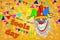 Design banner for April Fools Day with crazy jester and garlands.