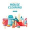 Design banner House cleaning with cleaning products. Cartoon illustration household chemicals. Temlate for flyer clean