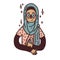 Design banner with a young muslim girl in glass. Cute cartoon woman in hijab. Happy character for a body positive poster