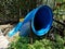 Design blue pipe elbow 90 degree connect fitting in garden.