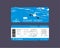 Design blue plane ticket, flat vector illustration, Business flights worldwide