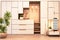 Design Cabinet shelf wooden japanese style on Empty room minimal .3D rendering