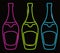 Design with champagne bottles like neon sign board, Vector illustration